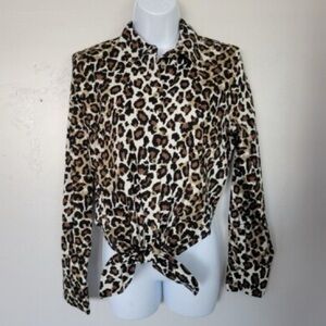 Free People Leopard Tie Front Button-down Shirt